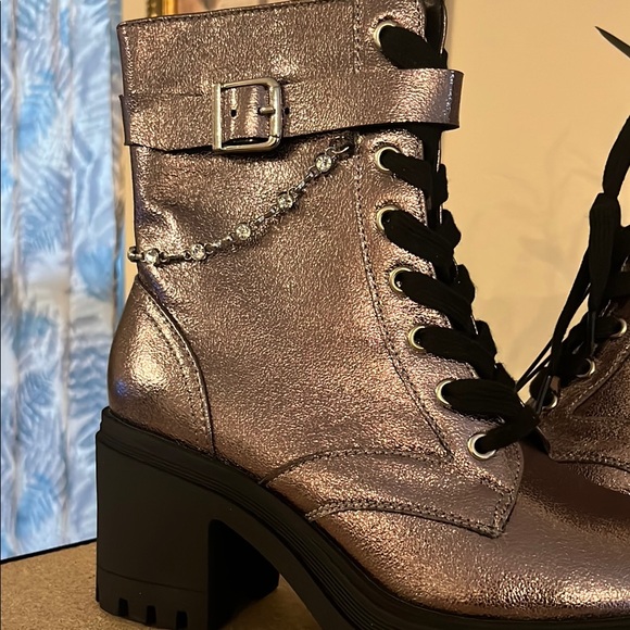 POP Metallic Ankle Boots with Chain Detail - Picture 2 of 5